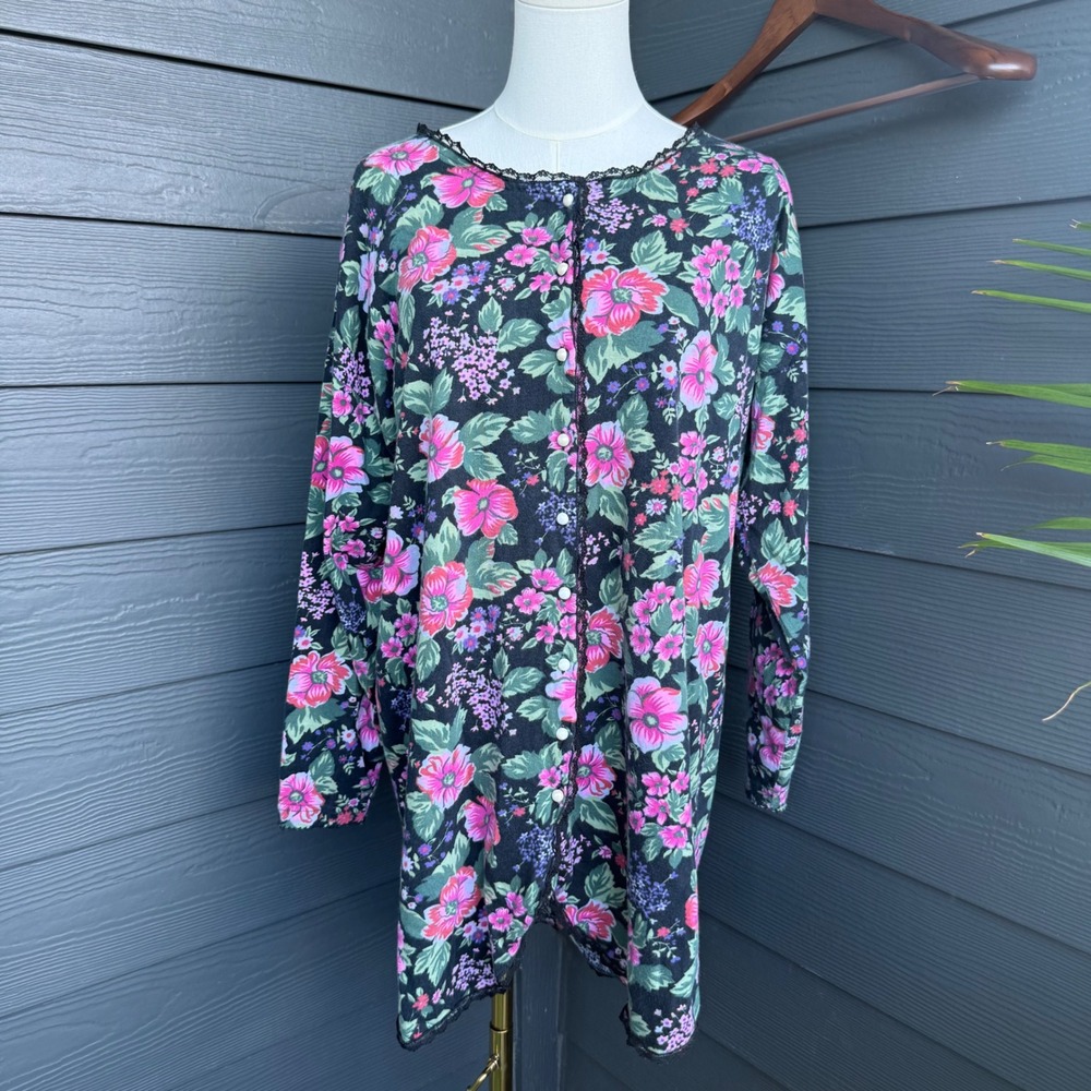 Victoria's Secret Floral Cotton Button Front Sleep Shirt Nightgown M/L Vintage